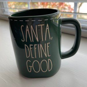 New Rae Dunn by Magenta Dark Green Santa Define Good Coffee Mug